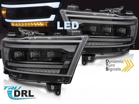 Faruri full LED negru pentru Dodge Ram 19-22