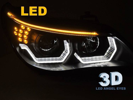 Faruri ANGEL EYES LED 3D NEGRE pentru BMW E60 E61 03-07