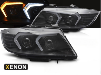 Faruri XENON LED negre pentru BMW E90/E91 LCI