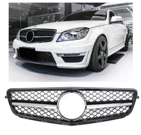 GRILĂ MERCEDES W204 C NEGRU CROMAT C63 LOOK AMG