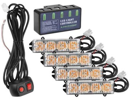 Lumini de avertizare 12V 16W, set de 4 bucăți. cu controler și telecomandă pe cablu